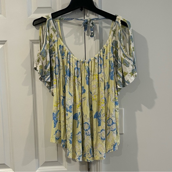 Free People Baja Babe Printed Tie-Back Top Lemon Gelato Yellow Blue - Picture 2 of 6